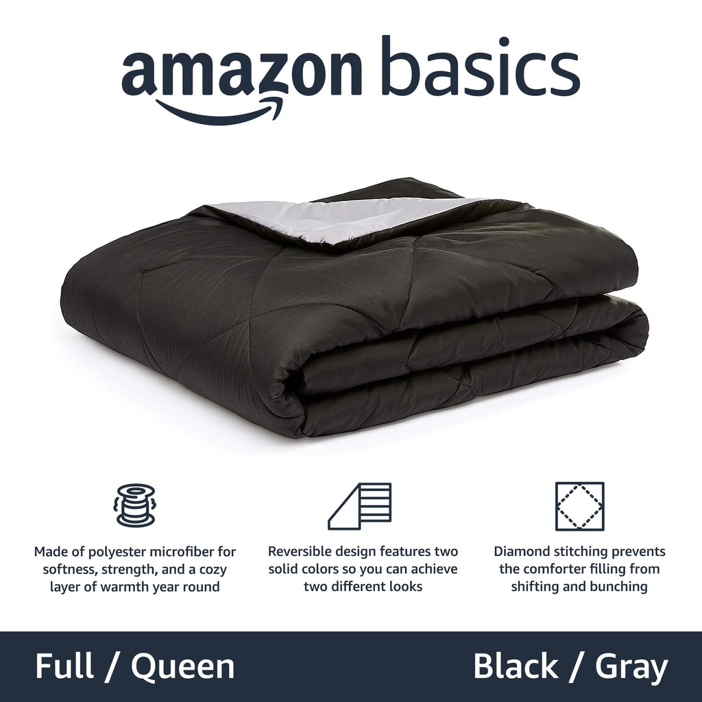 Amazon Basics Reversible Lightweight Microfiber All Season Comforter Blanket, Twin/Twin XL, Burgundy/Grey (Pack of 2)