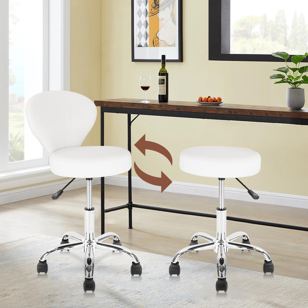 KLASIKA Leather Rolling Swivel Salon Stool Chair with Back Support Adjustable Hydraulic Seat Height 22 in for Office Massage Facial Spa Medical Drafting Tattoo Beauty Barber