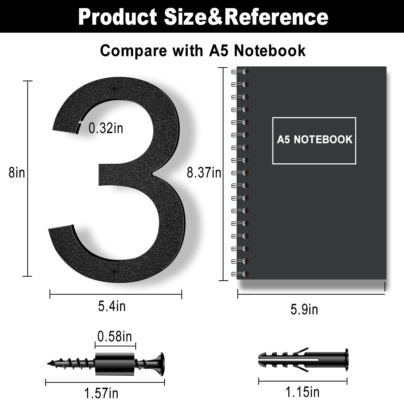 8 Inch Black Floating Arrow Signs, Modern Outdoor Plastic Directional Signs for Wall Yard Street
