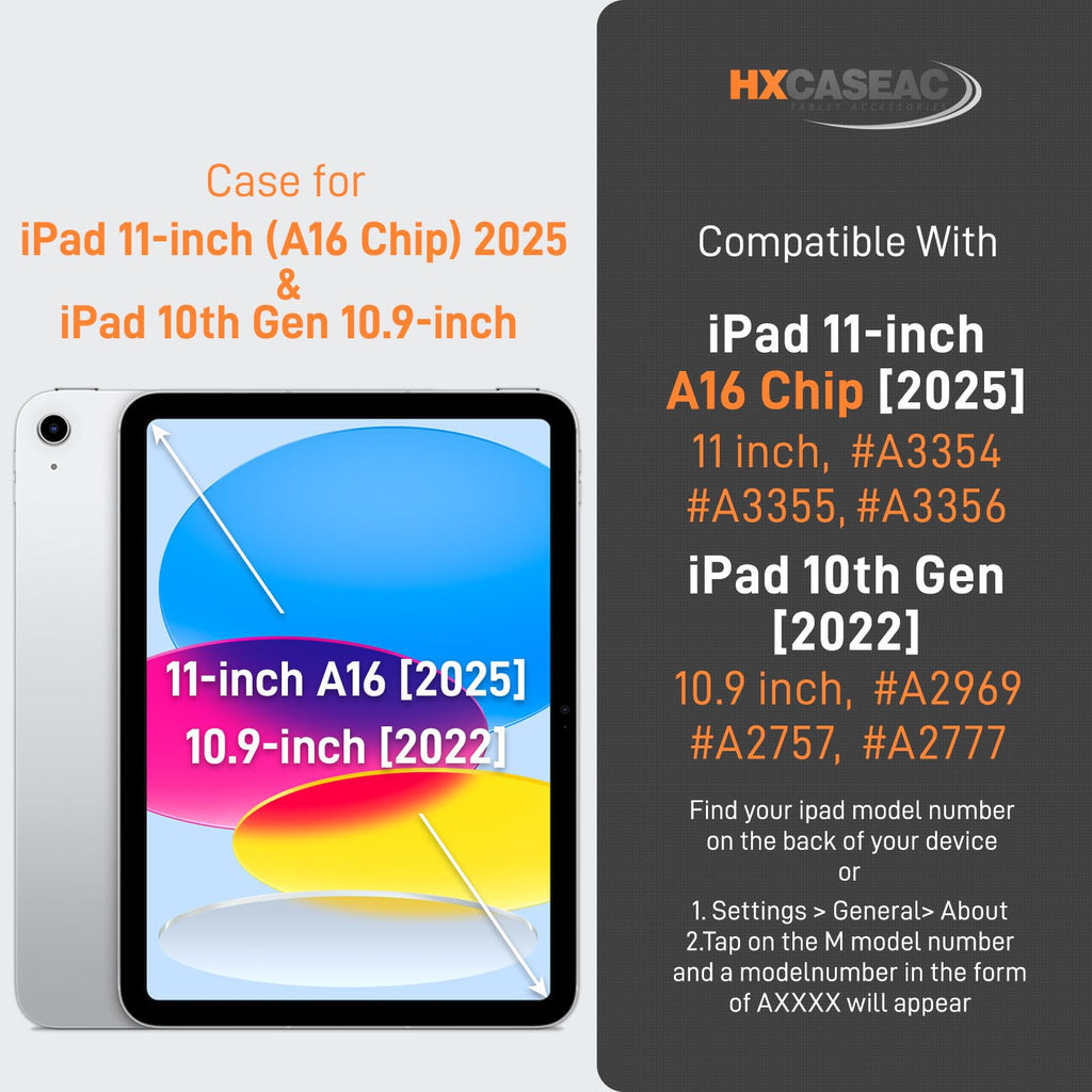 HXCASEAC Case for iPad 9th/8th/7th Generation 10.2 inch, with Pencil Holder, Screen Protector, Hand Strap, Heavy Duty Protective for iPad 9/8/7 Case 10.2-inch 2021/2020/2019, Orange