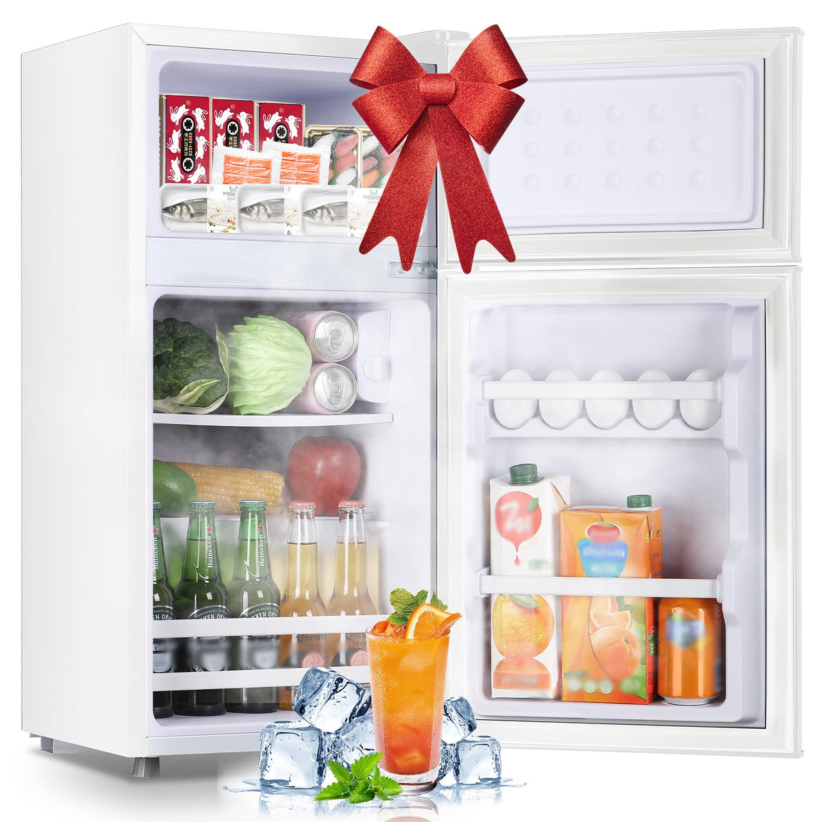 DEMULLER Mini Fridge with Double Doors Small Refrigerator with Separate Freezer & 7 Adjustable Temperature Control, Tiny Size & Personal Fridge Ideal for Office Apartment Dorm Black