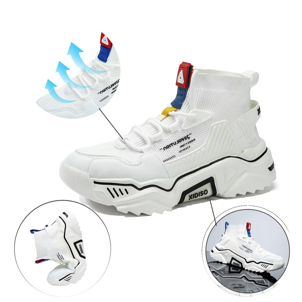 SANNAX Fashion Shoes for Mens High Top Casual Walking Shoes Non Slip Breathable Mesh Lightweight Sneakers