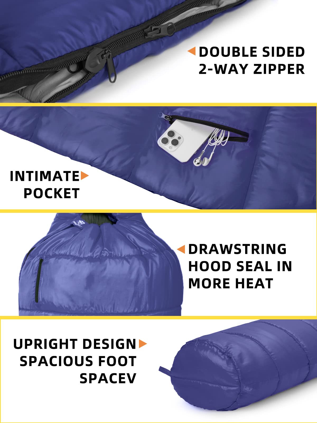 Bessport Mummy Sleeping Bag | 15-45 ℉ Extreme 3-4 Season Sleeping Bag for Adults Cold Weather– Warm and Washable, for Hiking Traveling & Outdoor Activities