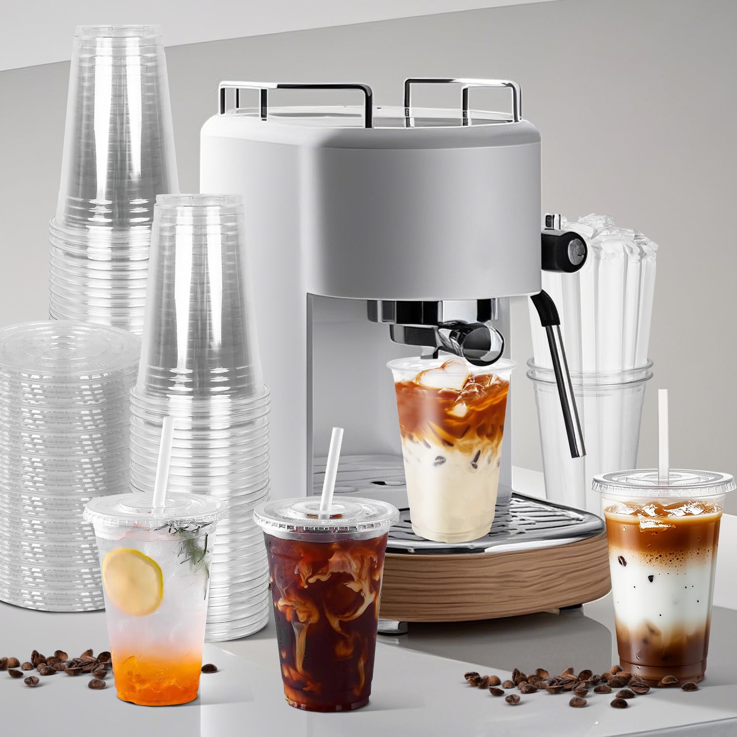 Charmount 50 Sets- 12 oz Clear Plastic Cups with Lids and Straws, Disposable To Go Cups for Cold Drinks, Iced Coffee, Milkshakes, Smoothies