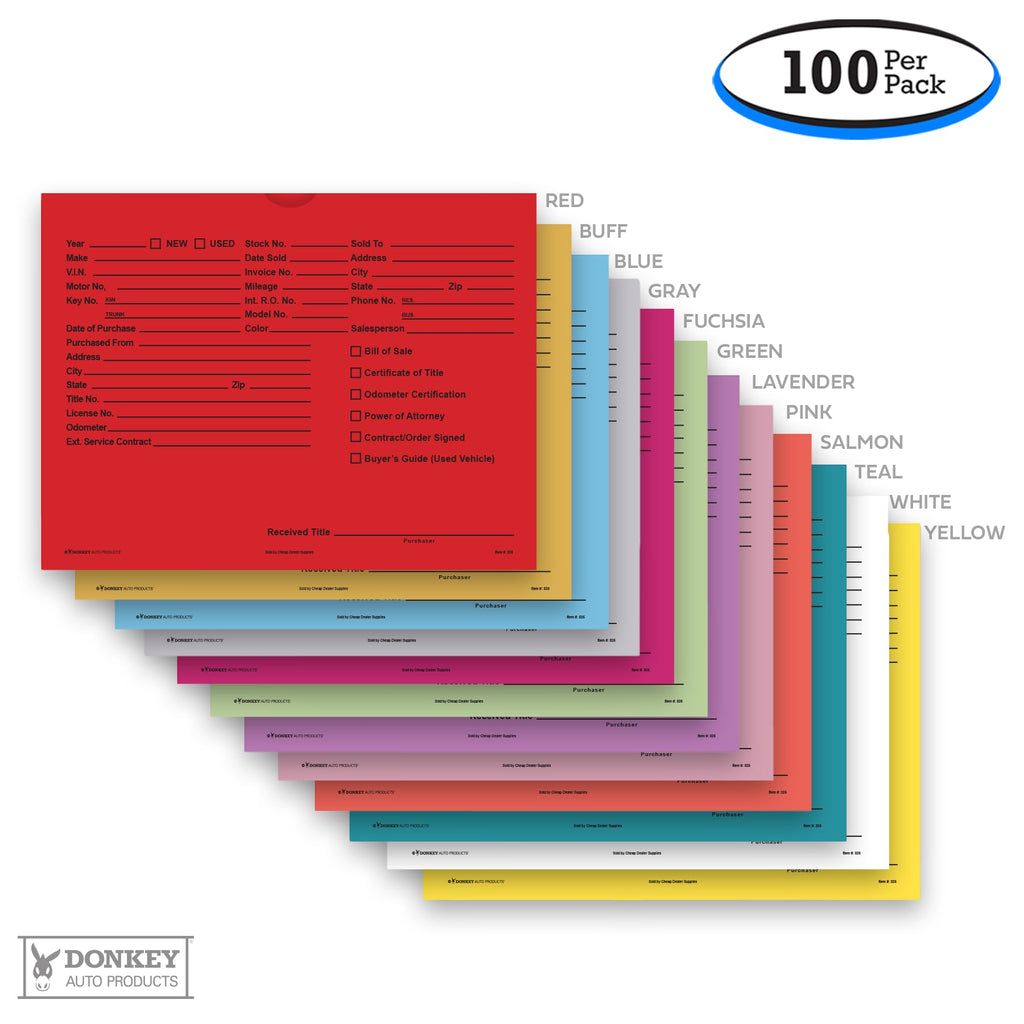 Printed Vehicle Deal Envelopes 9x12 Deal Jackets (100 shrink wrapped) (Blue)