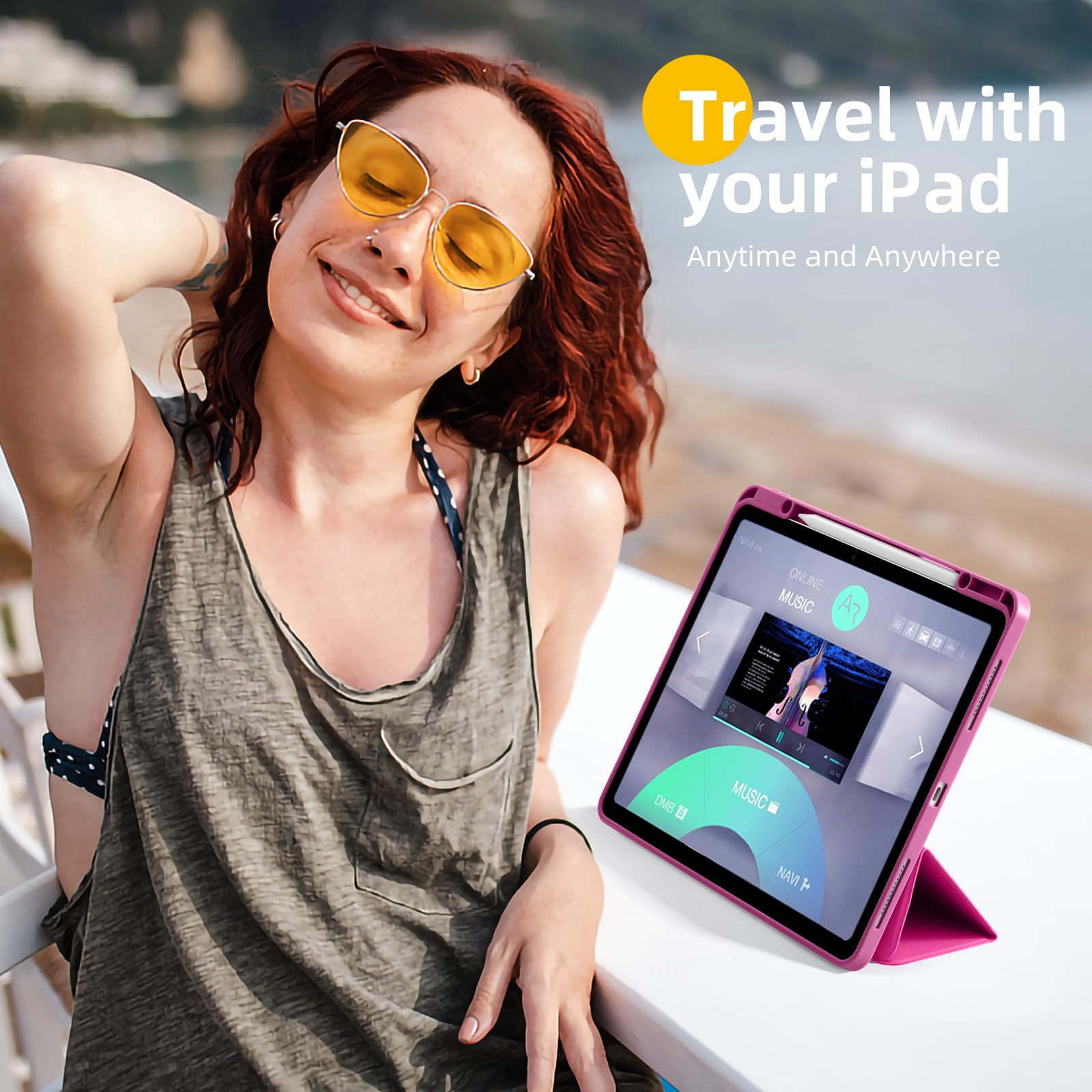 Akkerds Compatible for iPad Air 13 Inch Case (M4/M3/M2) 2026/2025/2024 with Pencil Holder, Trifold Stand Protective Cover/Soft TPU Back for iPad Air 13 Case, Supports Touch ID, Auto Wake/Sleep, Black
