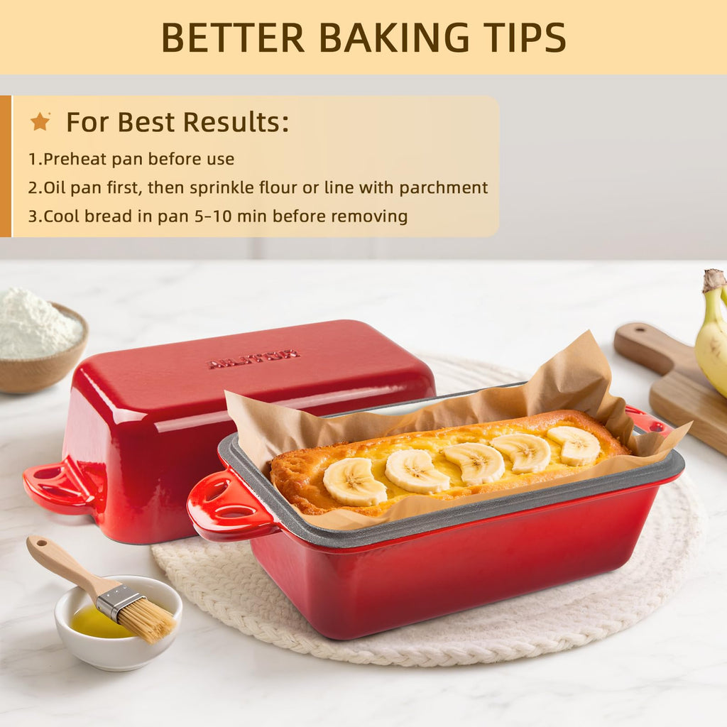 AILITOR 9x5 Enameled Cast Iron Loaf Pan with Lid - 2 in 1 Sourdough Bread Pan for Homemade Baking