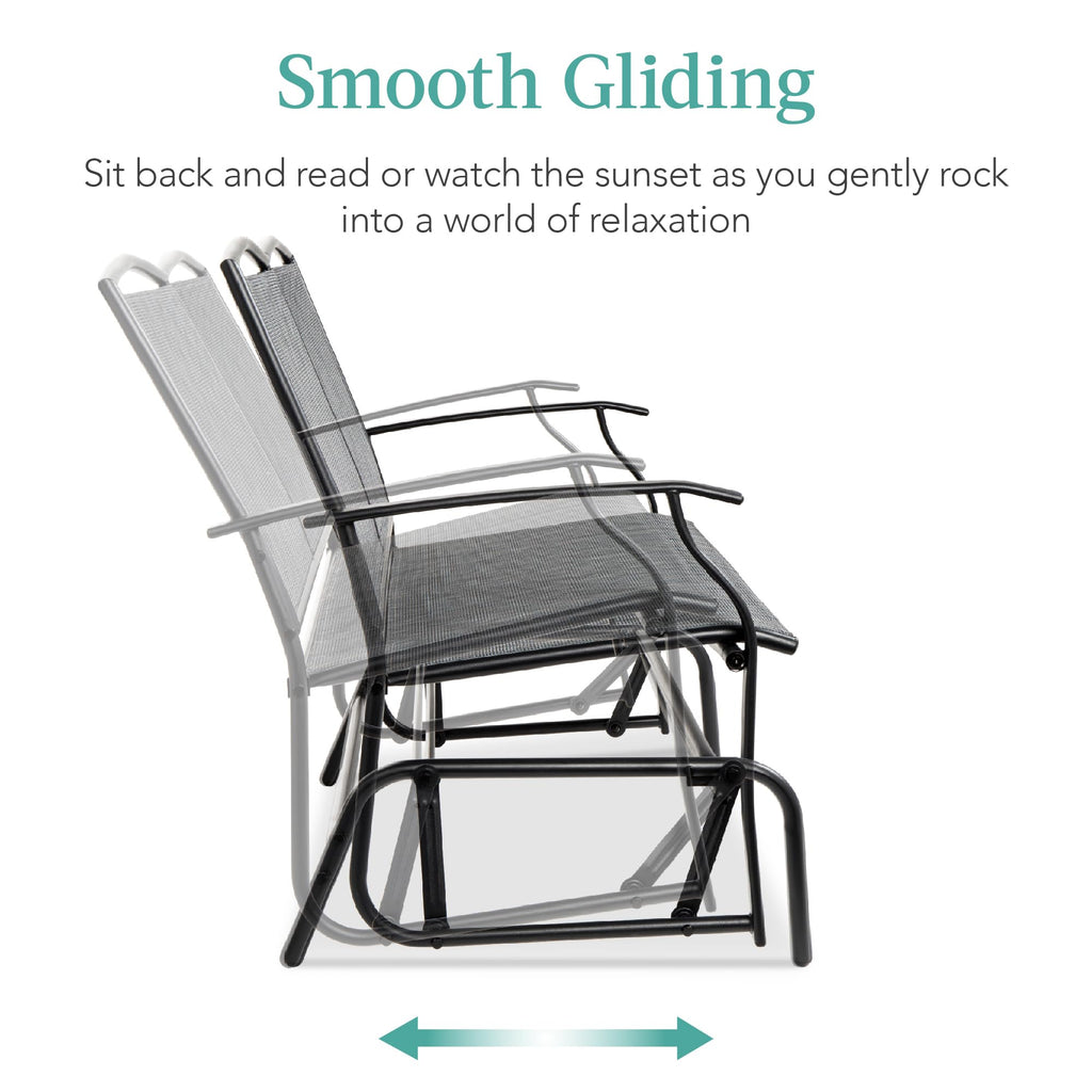 Best Choice Products 2-Person Outdoor Patio Swing Glider Steel Bench Loveseat Rocker for Deck, Porch w/Textilene Fabric, Steel Frame - Black