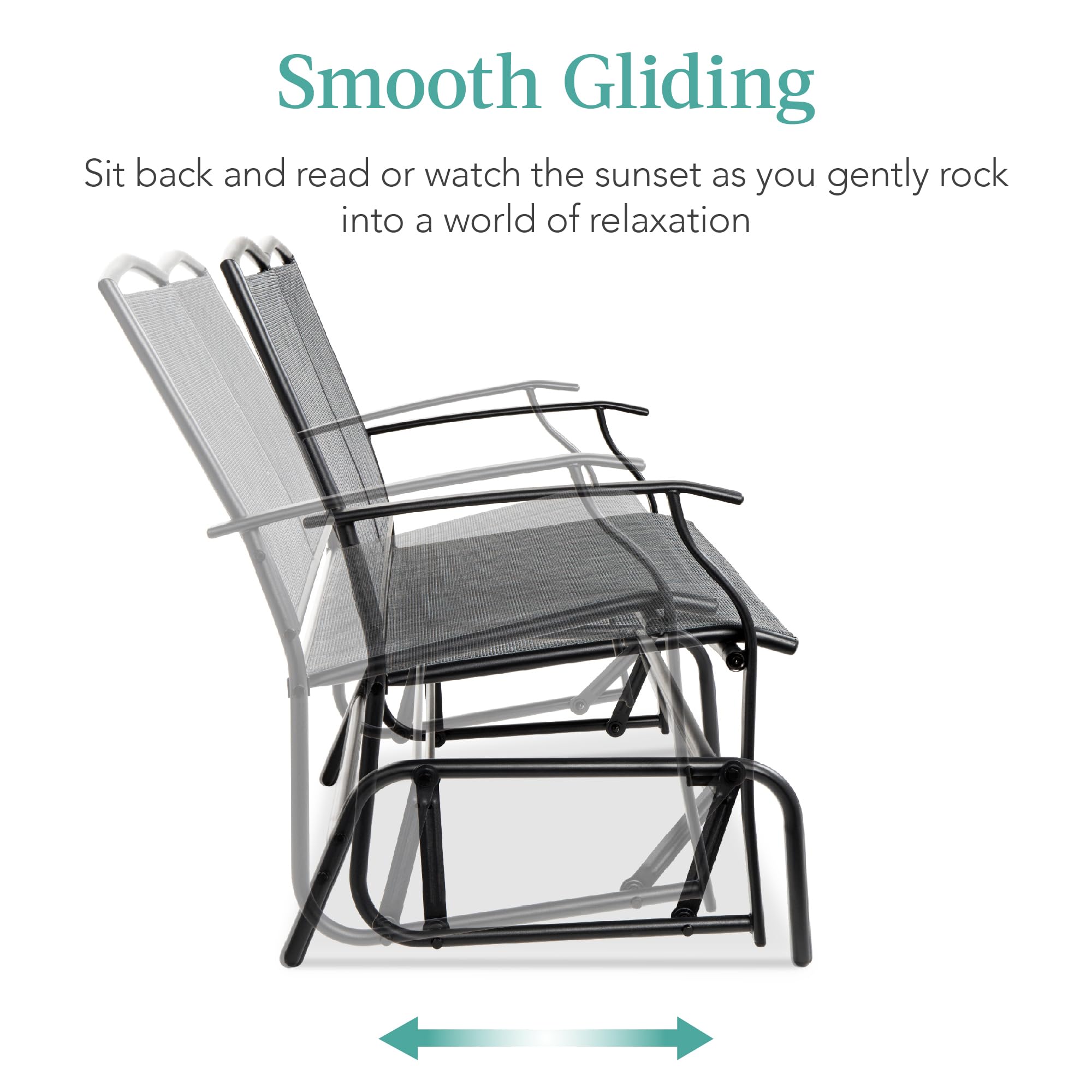 Best Choice Products 2-Person Outdoor Patio Swing Glider Steel Bench Loveseat Rocker for Deck, Porch w/Textilene Fabric, Steel Frame - Black