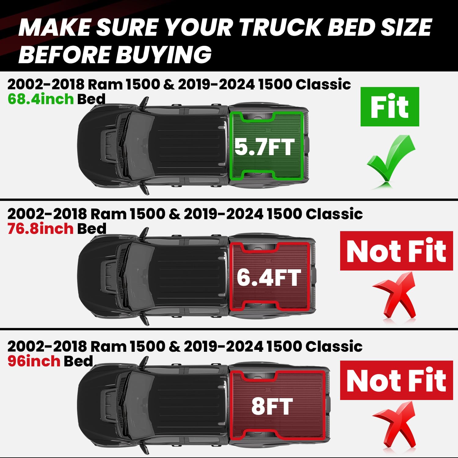 LASFIT Truck Bed Mat for 2009-2016 Ford F250 F350 F450 6.75ft Super Duty 81.9'' Bed Liner(Not fit with Drop-in Bed Liner), TPE 100% All Weather Car Bed Mat for F-250 F-350 F-450,1PCS Black