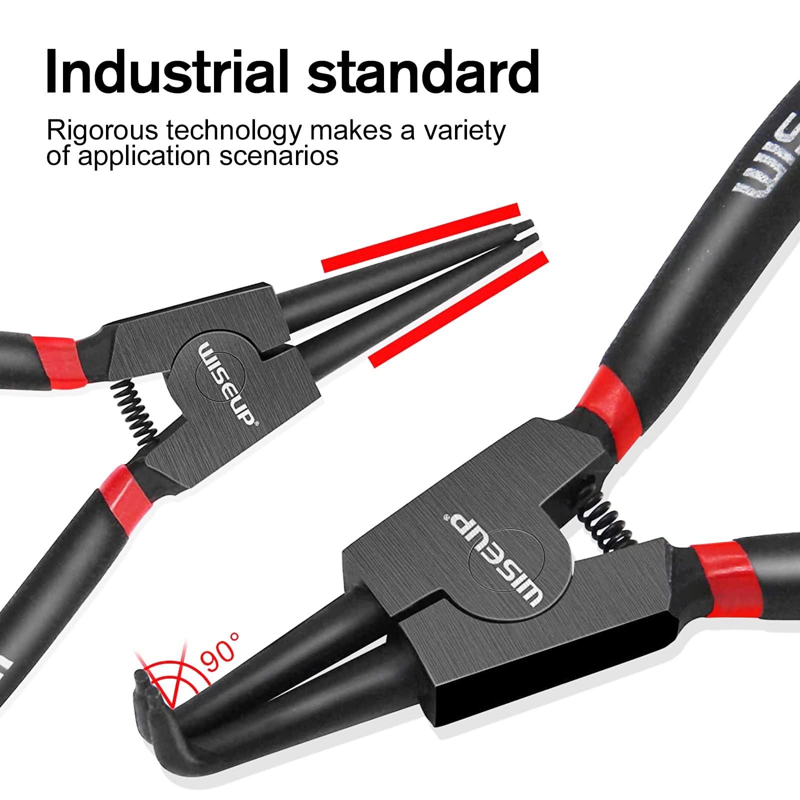 WISEUP Snap Ring Pliers Set, Heavy Duty 4PCS-7 inch Internal/External Circlip Pliers Kit, Straight/Bent Jaw Tips for C-Clip Ring Remover