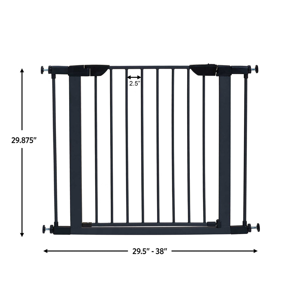 Midwest 29" Walk-Thru Dog Gate, Wooden Door | Steel Frame, Pressure Mounted, Expands 29.5"-38" Wide, Auto-Close Door, Latch Closure, Includes Two 3" Extensions