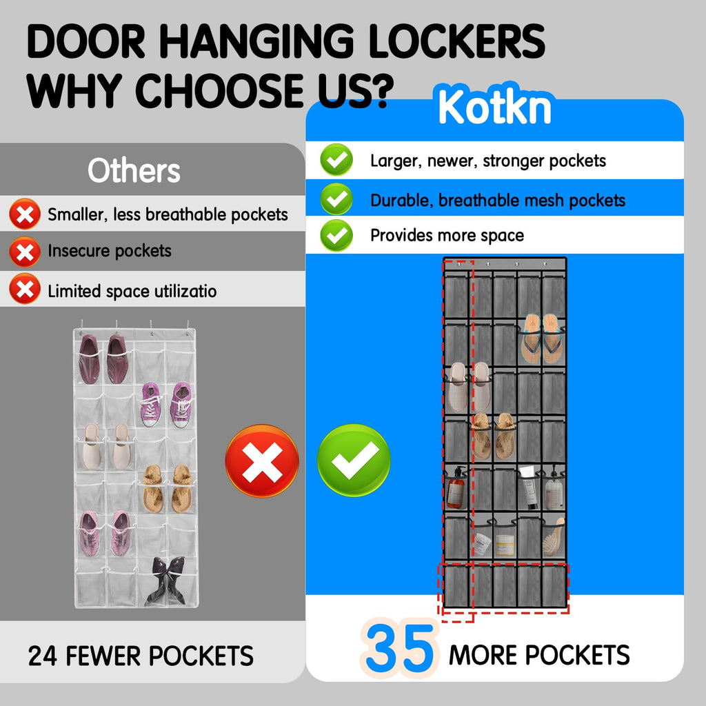 Kotkn 10 Tier Over The Door Organizer - Heavy Duty Hanging Storage Rack with Sturdy Oxford Fabric, Holds 20+ Pairs of Footwear, Boots & Sneakers, Saves 50% Closet Space(Beige)
