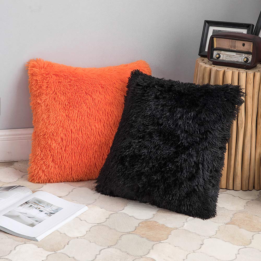 ANRODUO Pack of 2 Baby Pink Throw Pillow Covers Luxury Fluffy Pillows Faux Fur Decorative Pillows Plush Cushion Case Fuzzy Mongolian Merin Style for Bed Couch Sofa Living Room Summer Decor 16x16 Inch