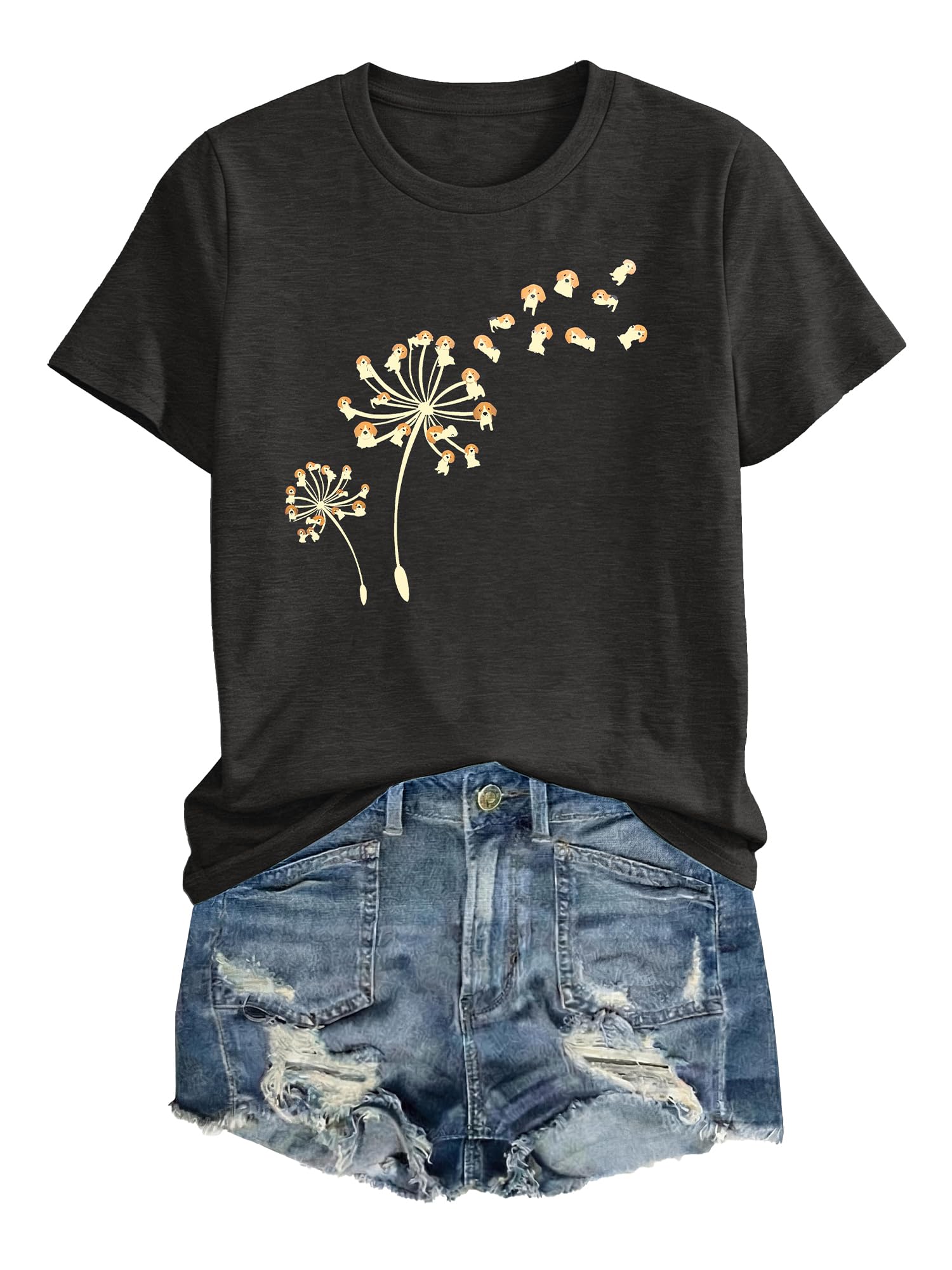 Anbech Womens Dandelion Graphic T-Shirts Teen Girls Cute Sunflower Print Casual Tee Tops