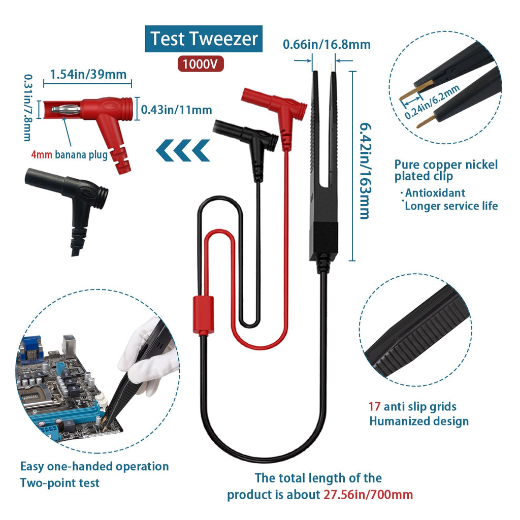 12pc Multimeter Test Leads,Test Leads with Alligator Clips,Test Hook,Banana Plug Leads,Telescopic Testing Hook,Suitable for Fluke, Kaiweets, Innova Multimeter, Voltmeter, Clamp Meter