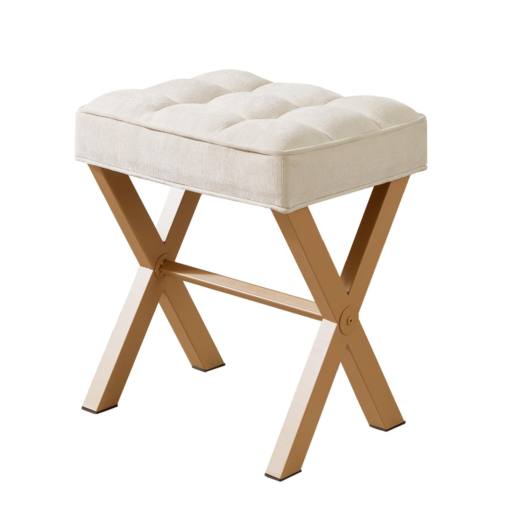 Royal Windsor Vanity Stool with Saddle Cushion, 18 Inch Makeup Vanity Chair for Living Room, Modern Foot Stool Ottoman Piano Bench,Small Upholstered Bench for Bedroom, Beige