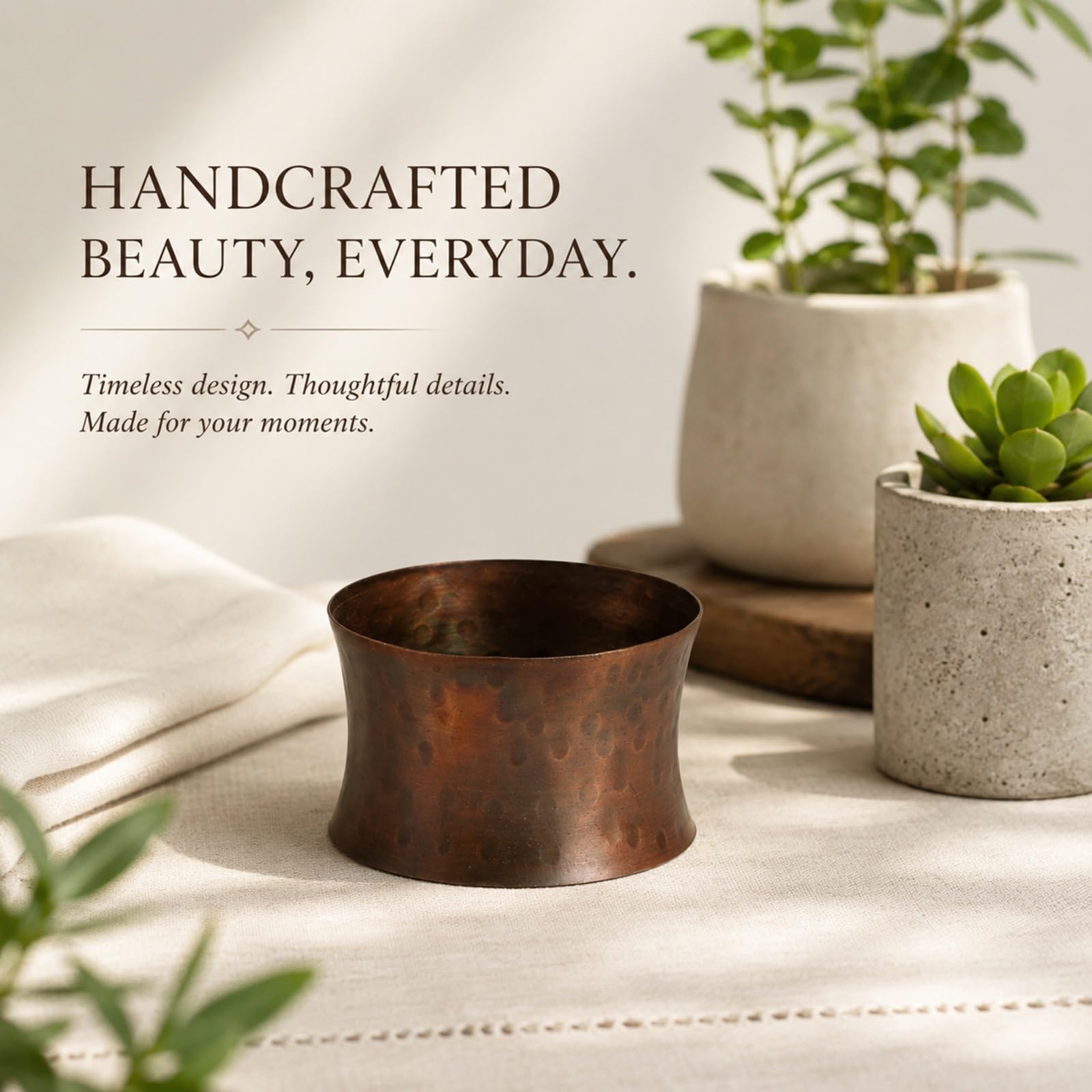 ITOS365 Handmade Round Hammered Antique Napkin Rings Holder for Dinning Table Parties Everyday, Set of 12