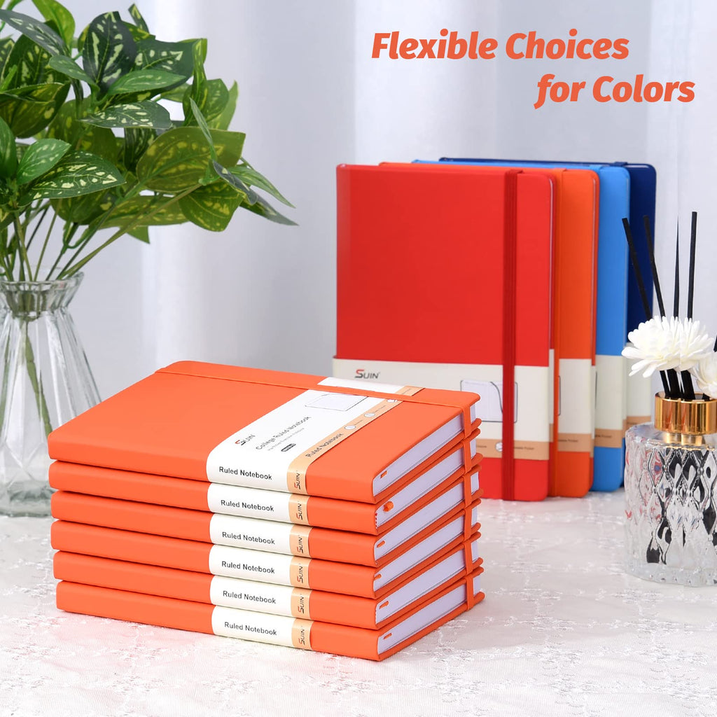 SUIN Hardcover-Journal-Notebooks, A5 Lined Journals Notebook for Writing 200 Pages, 8.2 x 5.5 inch, Classic Ruled Notebooks for Work/Travel/College (Black - 6 Pack)