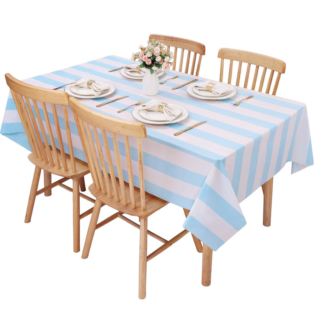 Kesfey 3 Packs Black and White Horizontal Striped Table Cloth 54 x 108 Inch Classic Black Stripe Tablecloths Disposable Plastic Stripe Table Covers Waterproof Picnic Tablecover for Halloween Party