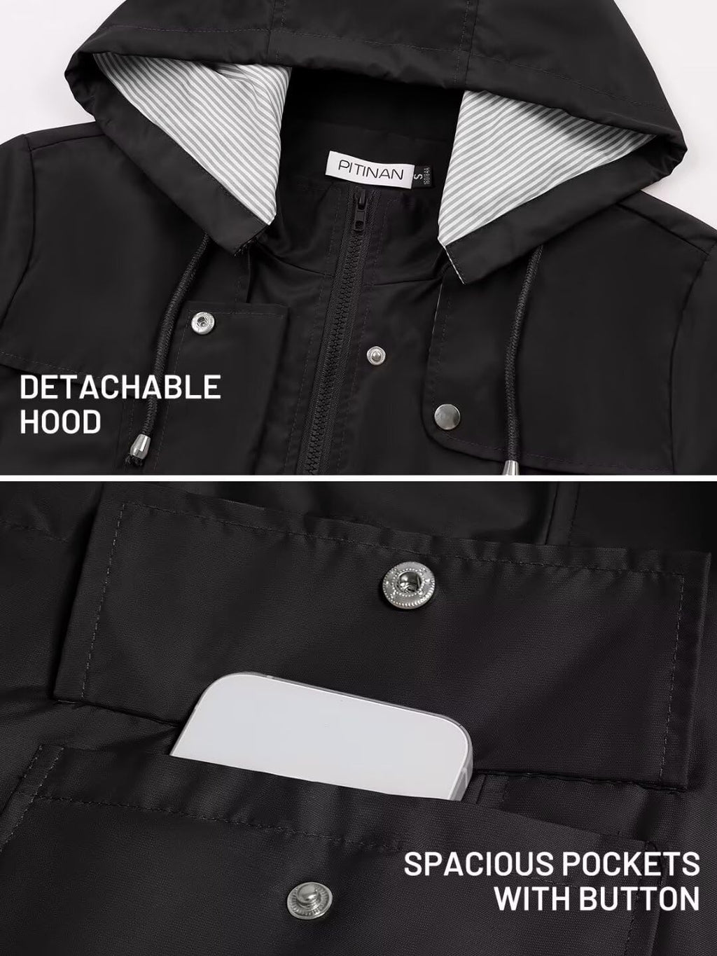 PITINAN Rain Jackets For Women Waterproof Rain Coats with Hood Lightweight Windbreaker Outdoor Womens Raincoats