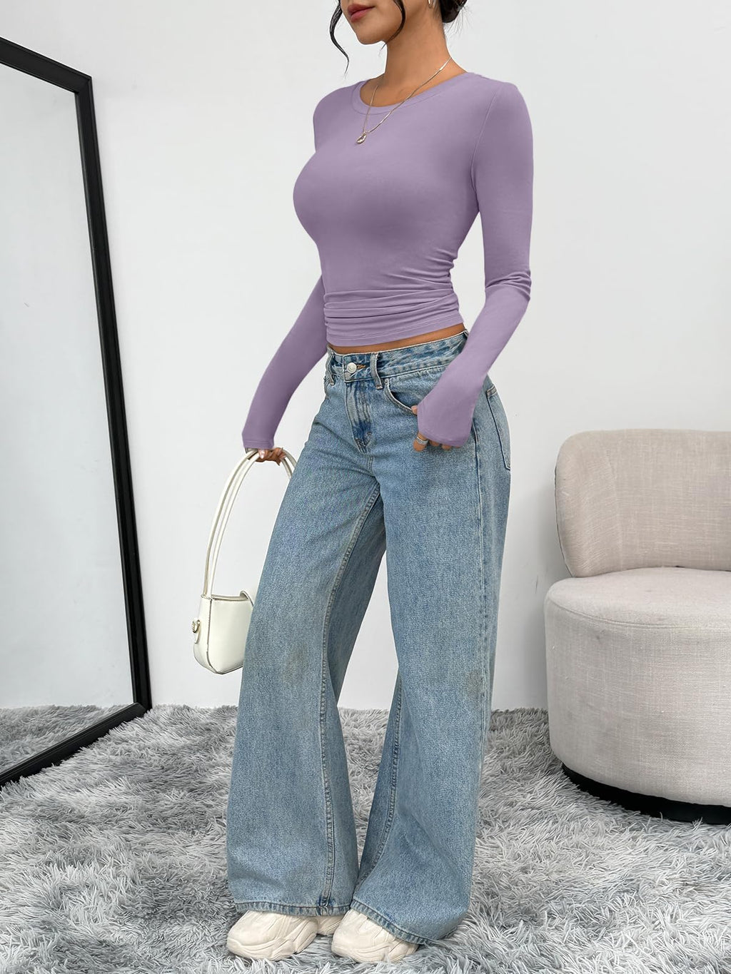 Trendy Queen Womens Long Sleeve T-Shirts Basic Crop Tops 2026 Spring Fashion Outfits Going Out Winter Clothes