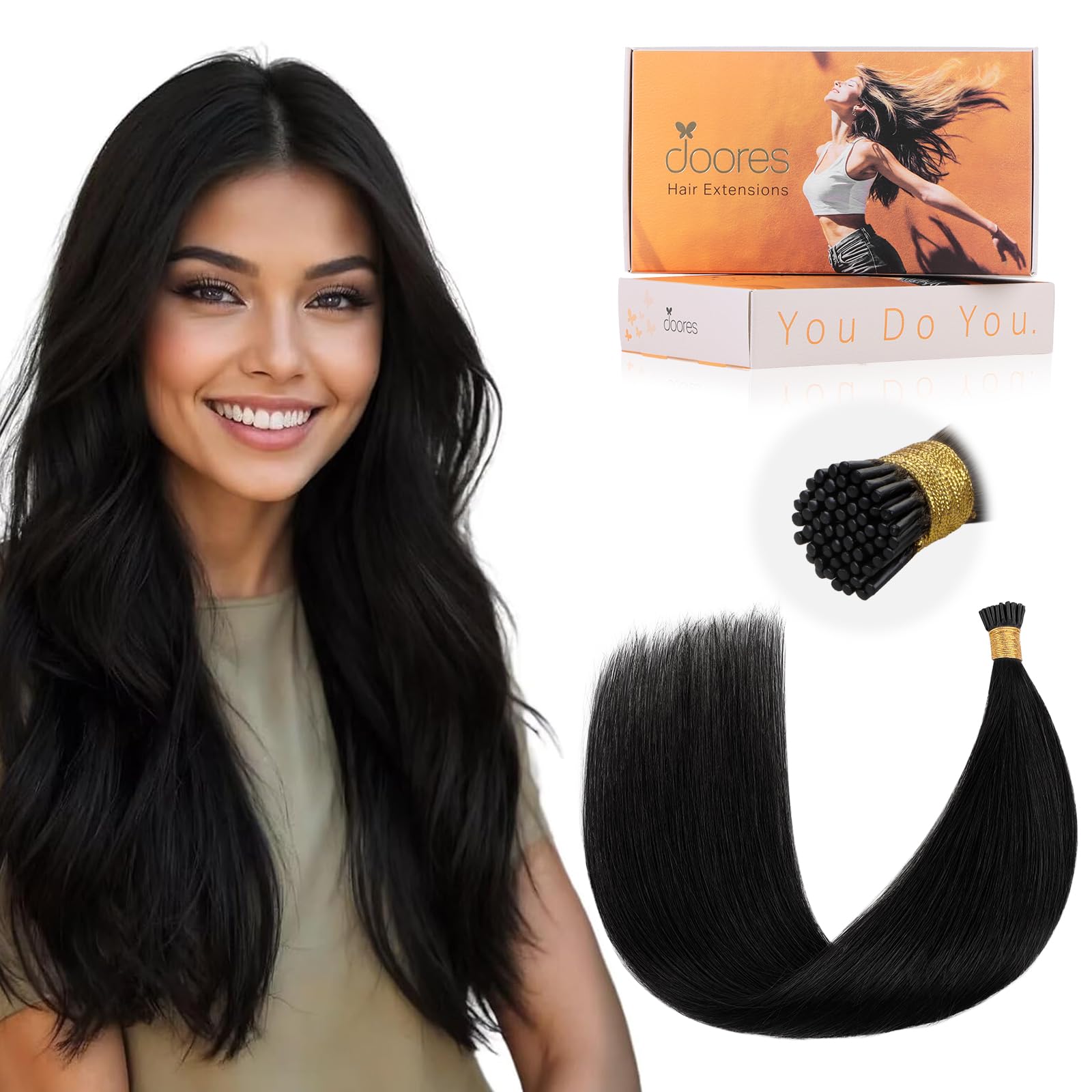 DOORES Blue Hair Extensions, 14 Inch 25g/25s Invisible Soft Micro Link Hair Extensions Silky Virgin