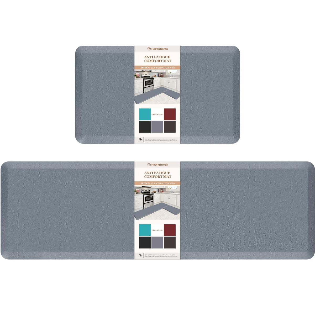 HappyTrends 2 PCS Kitchen Mat Cushioned Anti-Fatigue Floor Mat, Heavy Duty Ergonomic Comfort Foam Standing Mat, Waterproof Non-Slip Kitchen Rugs for Home, Office, Laundry,Black
