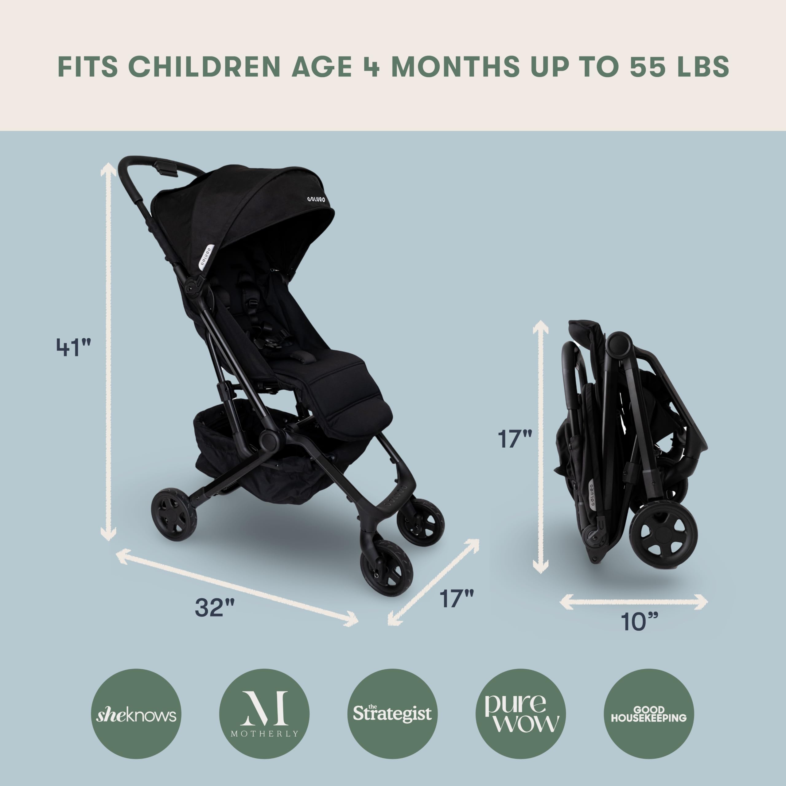 Colugo Compact Stroller+ Lightweight Travel Stroller 16lb, One-Hand Auto-Fold, Multi-Position Recline, for Infants and Toddlers Ages 6 Months to 4 Years, Rain Cover, Backpack and Cup Holder, Black
