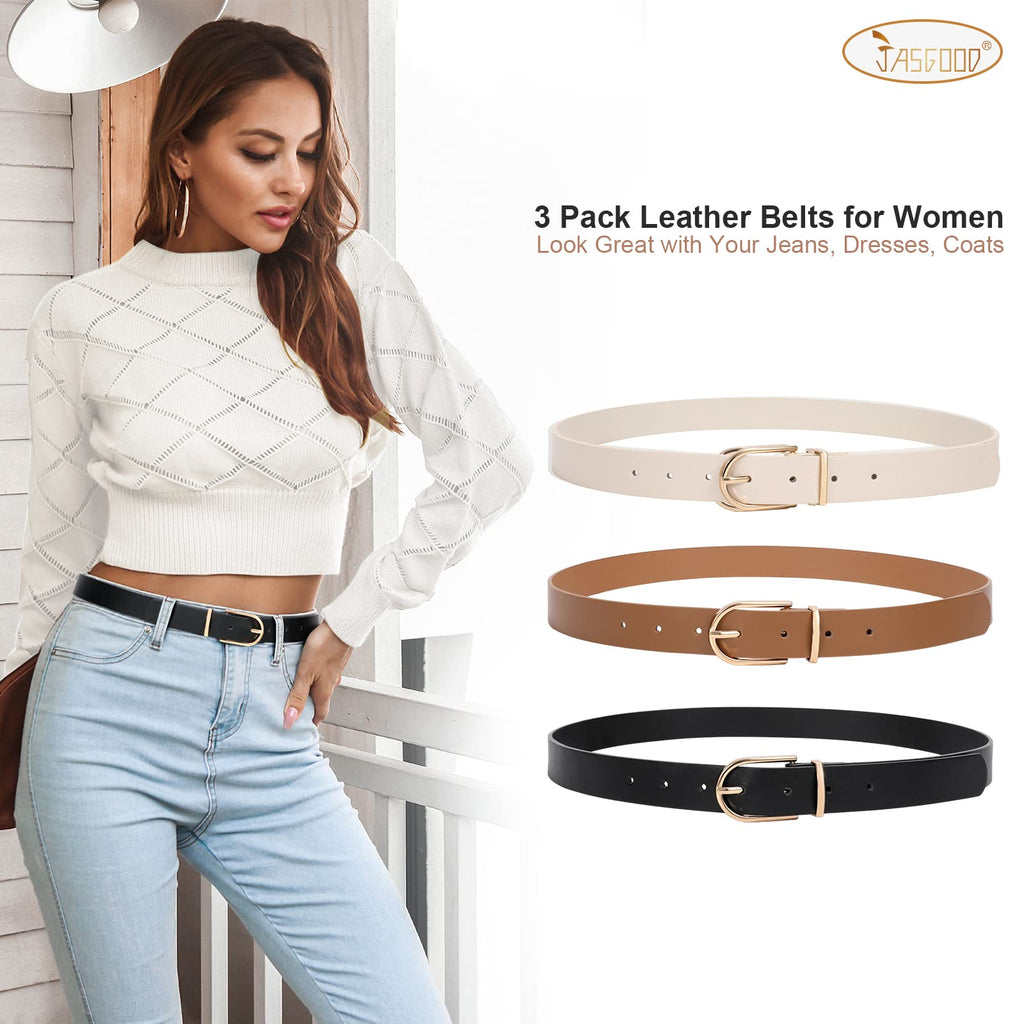 JASGOOD Women’s Leather Belts for Jeans Pants Fashion Ladies Belt with Gold Buckle