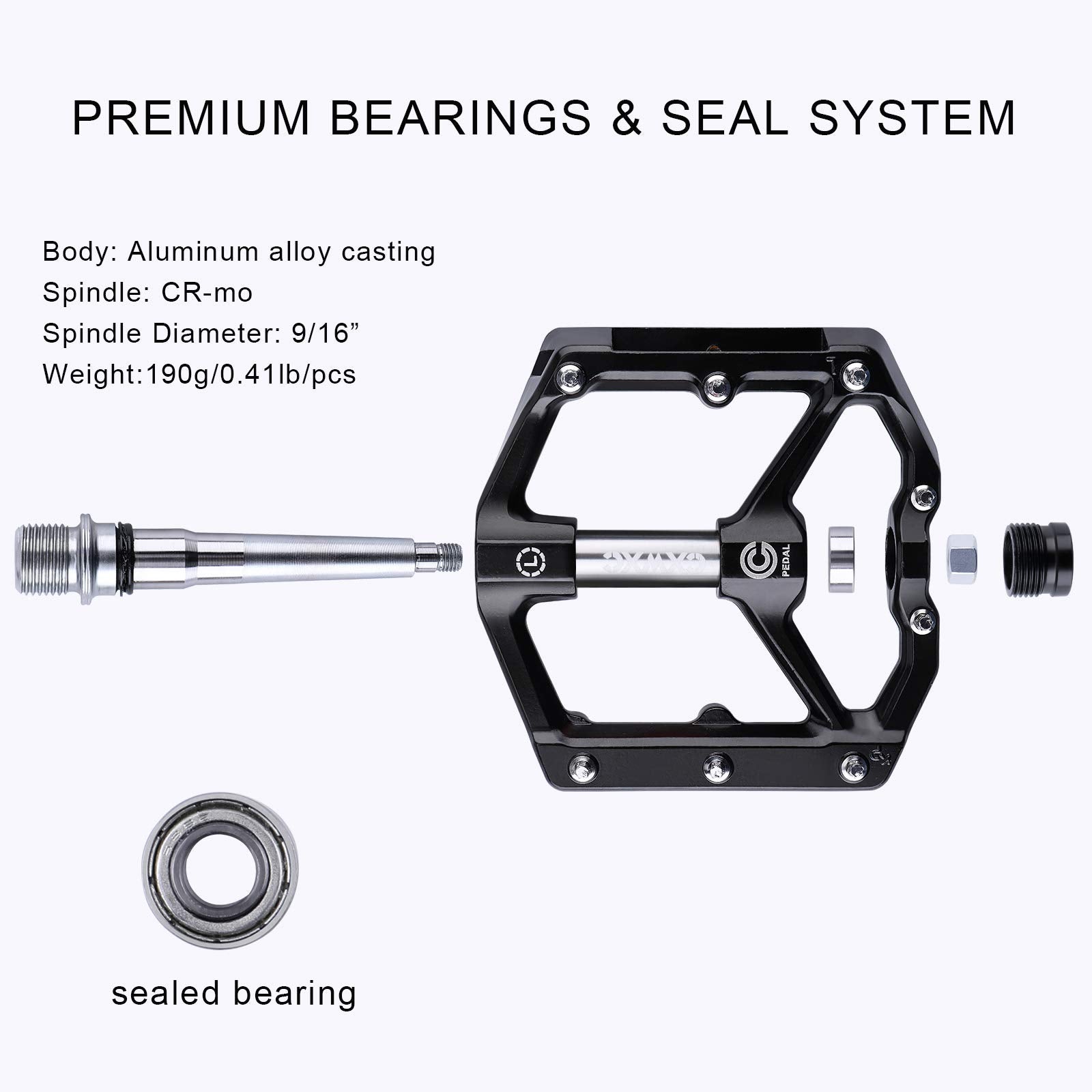 CXWXC Road/MTB Bike Pedals - Aluminum Alloy Bicycle Pedals - Mountain Bike Pedal with Removable Anti-Skid Nails