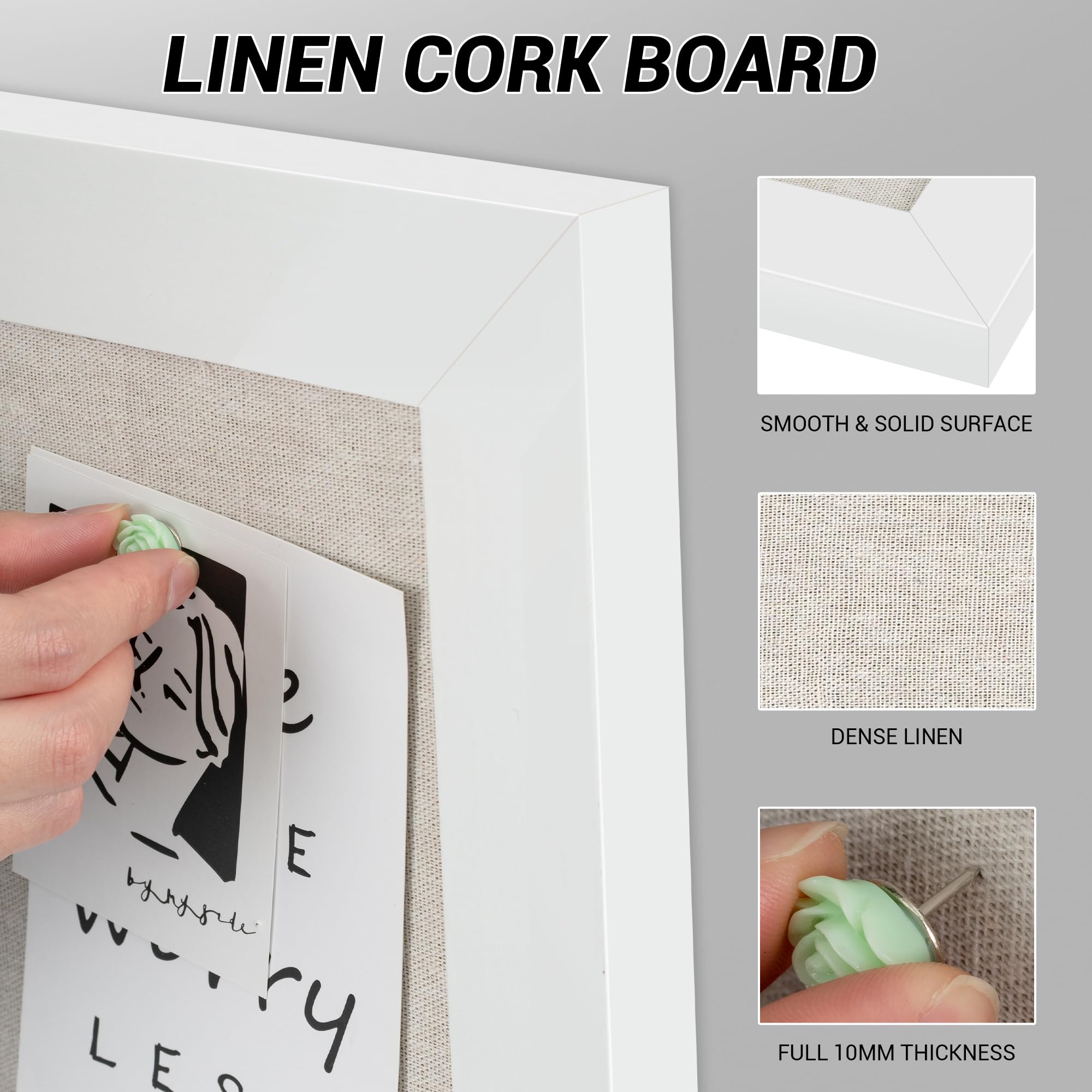 Black Cork Board Bulletin Board with Linen, Wood Framed 30" x 20" Corkboard, Office Board for Wall Decor, Wall Mounted Pin Board Picture Board with 20 Pushpins for School, Home & Office