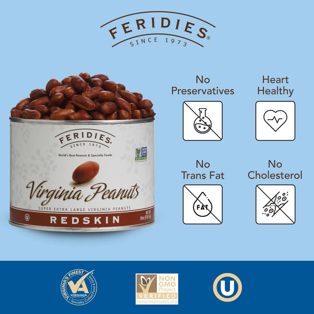 FERIDIES Honey Roasted Extra Large Giant Virginia Peanuts, 18oz Vacuum Can, Gourmet Snack 18oz (Pack of 1)