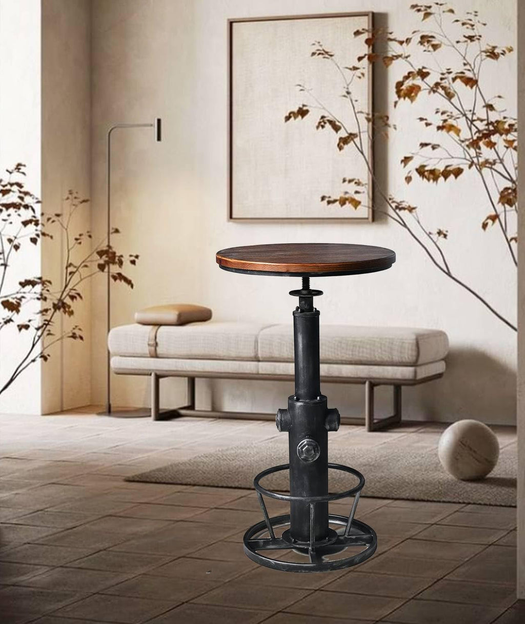 LOKKHAN Industrial Bar Table 38.6"-48.4" Height Adjustable Swivel Round Wood Tabletop 23.7" Dia, Kitchen Dining Office Coffee Bistro Pub Table (Aged Blue)