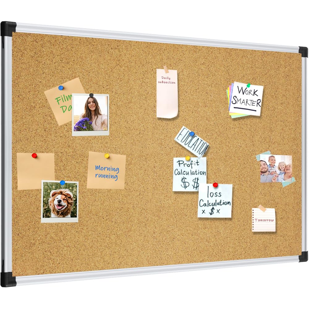 XBoard 24 x 18 Inch Wall-Mounted Office Cork Board, Notice Bulletin Board with Aluminum Frame