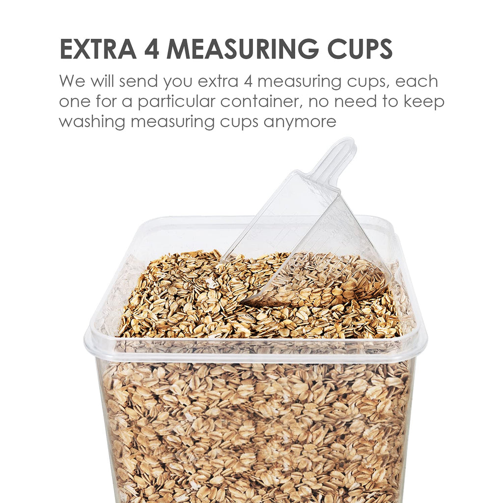 Vtopmart Food Storage Containers 2.5L / 84.5oz, 4 Pieces BPA Free Plastic Airtight Canister for Flour, Sugar, Baking Supplies, with 4 Measuring Cups and 24 Labels, Black