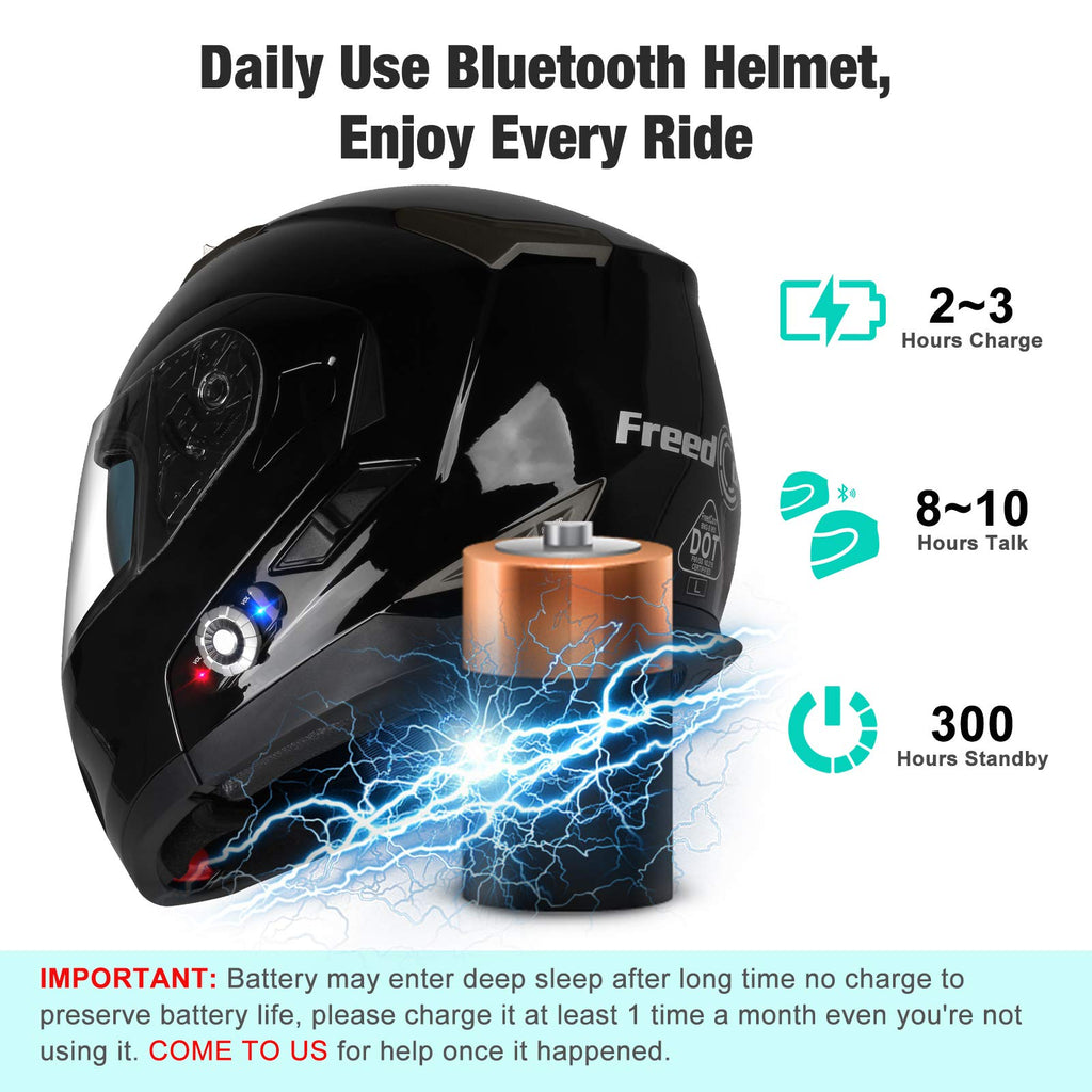 FreedConn BM2-S Bluetooth Motorcycle Helmet, Flip-Up Modular Motorbike Helmet, 500M Connectivity for 2-3 Riders, Voice Dial, Hands-Free Call, MP3, FM, DOT Certified (Medium, Gloss Black)