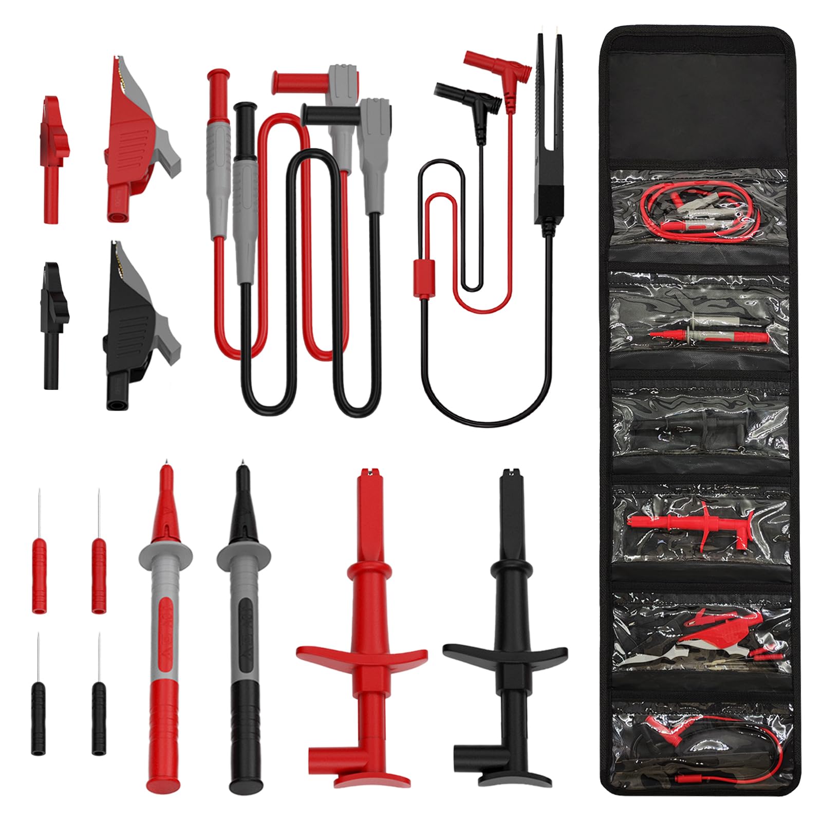 12pc Multimeter Test Leads,Test Leads with Alligator Clips,Test Hook,Banana Plug Leads,Telescopic Testing Hook,Suitable for Fluke, Kaiweets, Innova Multimeter, Voltmeter, Clamp Meter