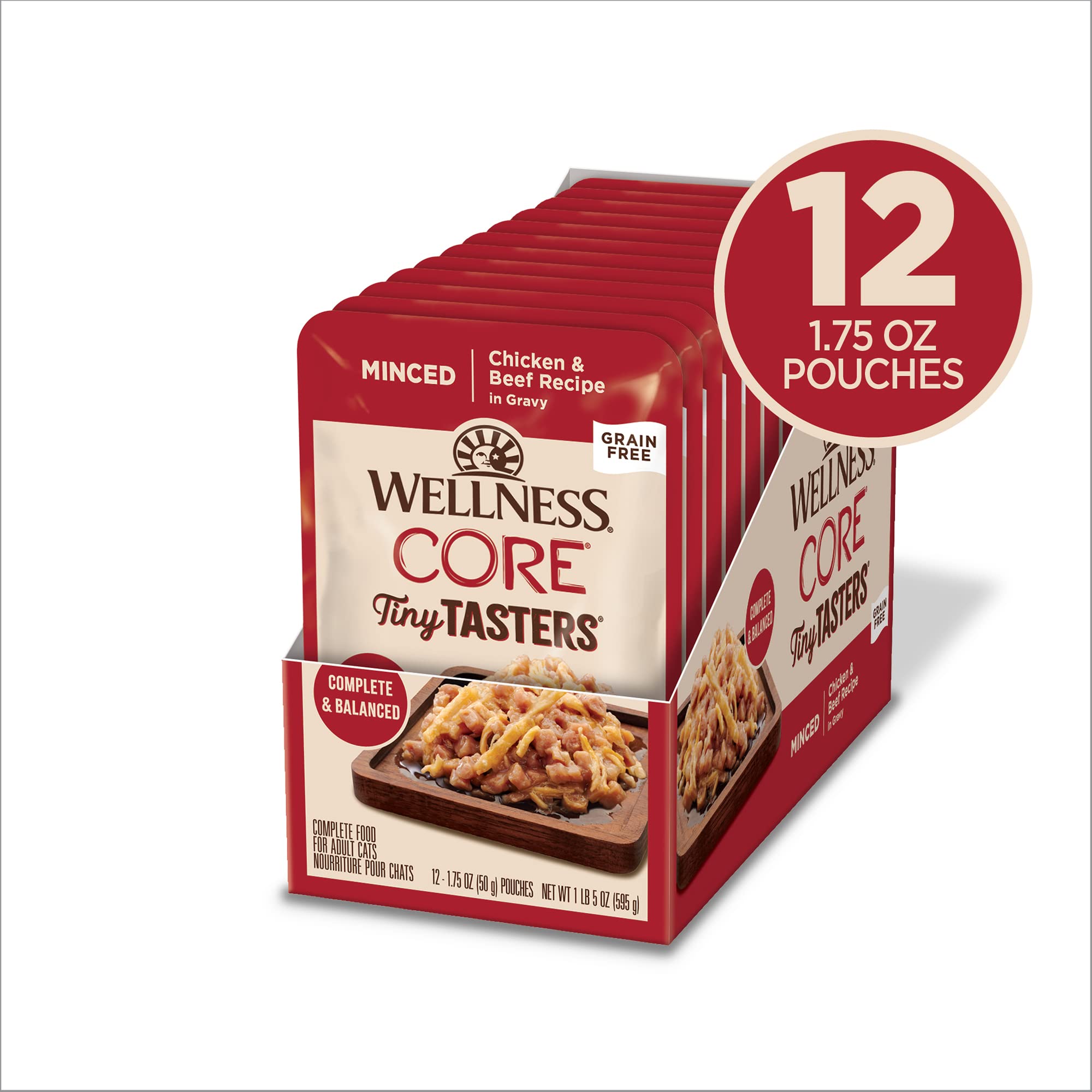 Wellness CORE Tiny Tasters Pate Adult Wet Cat Food, Natural, Protein Rich, Grain Free, Chicken Recipe, 1.75 oz, Pack of 12 Pouches