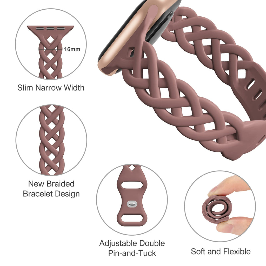 Slim Silicone Bands Compatible with Apple Watch Band 40mm 38mm 41mm 44mm 45mm 46mm 49mm 42mm Women Floral Breathable Braided Lace Thin Sport Strap Replacement Wristbands iWatch SE Series 11 10 9 8 7 6 5 4 3 ultra 2