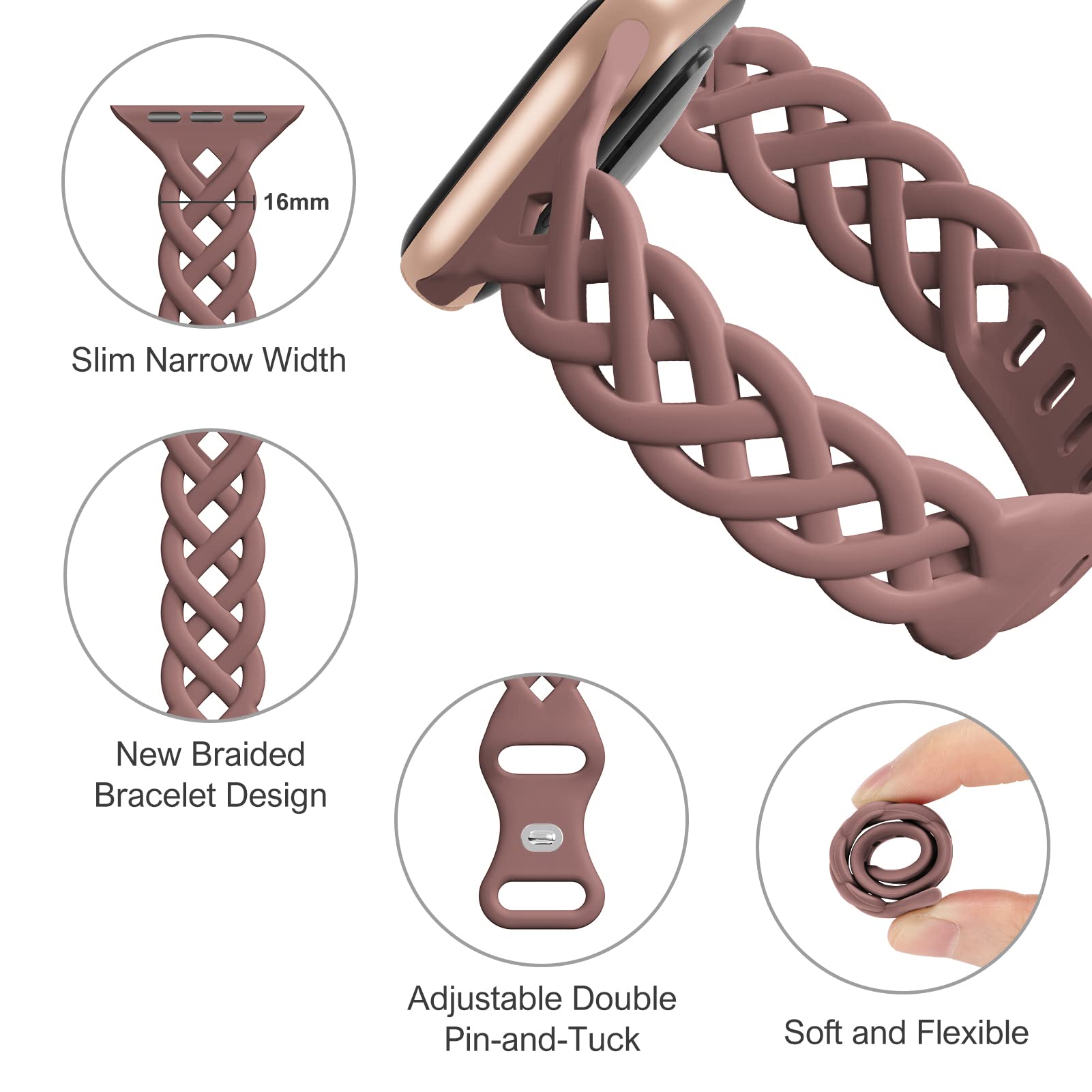 Slim Silicone Bands Compatible with Apple Watch Band 40mm 38mm 41mm 44mm 45mm 46mm 49mm 42mm Women Floral Breathable Braided Lace Thin Sport Strap Replacement Wristbands iWatch SE Series 11 10 9 8 7 6 5 4 3 ultra 2