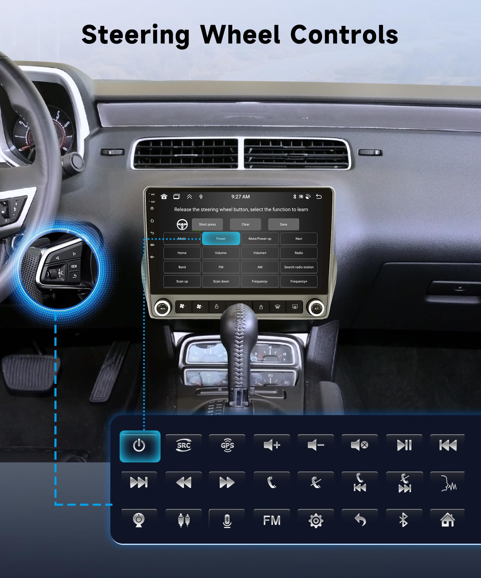 5G WiFi Android 15 Car Stereo for Chevrolet Chevy Camaro 2008–2015 Wireless Carplay Android Auto,9" HD IPS Touchscreen Car Radio Support GPS/10band DSP Audio/Bluetooth/FM/SWC/Backup Camera