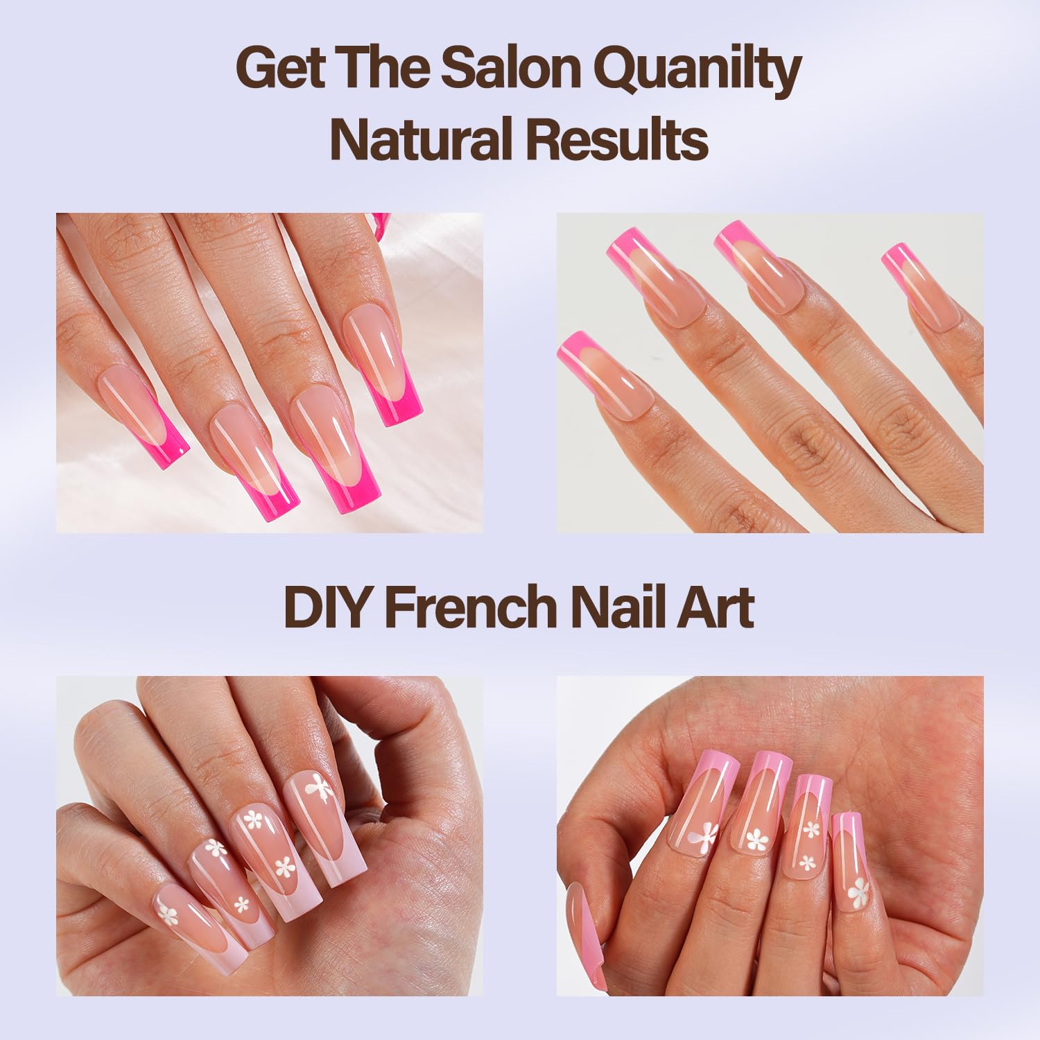 Misssix XBASICTIPS French Tip Press On Nails, 300Pcs French Gel Nail Tips Long Square, Soft Gel Pre-shaped No Need to File 3 in 1 Tips, Fake Nails for Nail Art DIY Extension Designs 15 Sizes