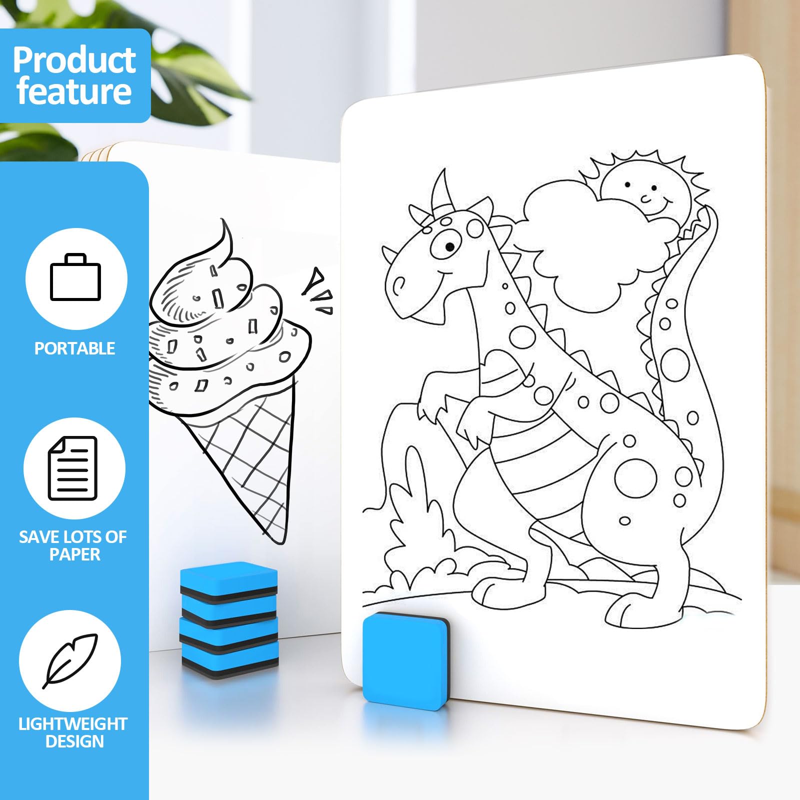 Dry Erase LapBoards, PANDRI 6 Pack Double Sided 12.5 x 9 Inch Whiteboards with 6 Erasers, Dry Erase Boards for Office Students Classroom Teacher Supplies