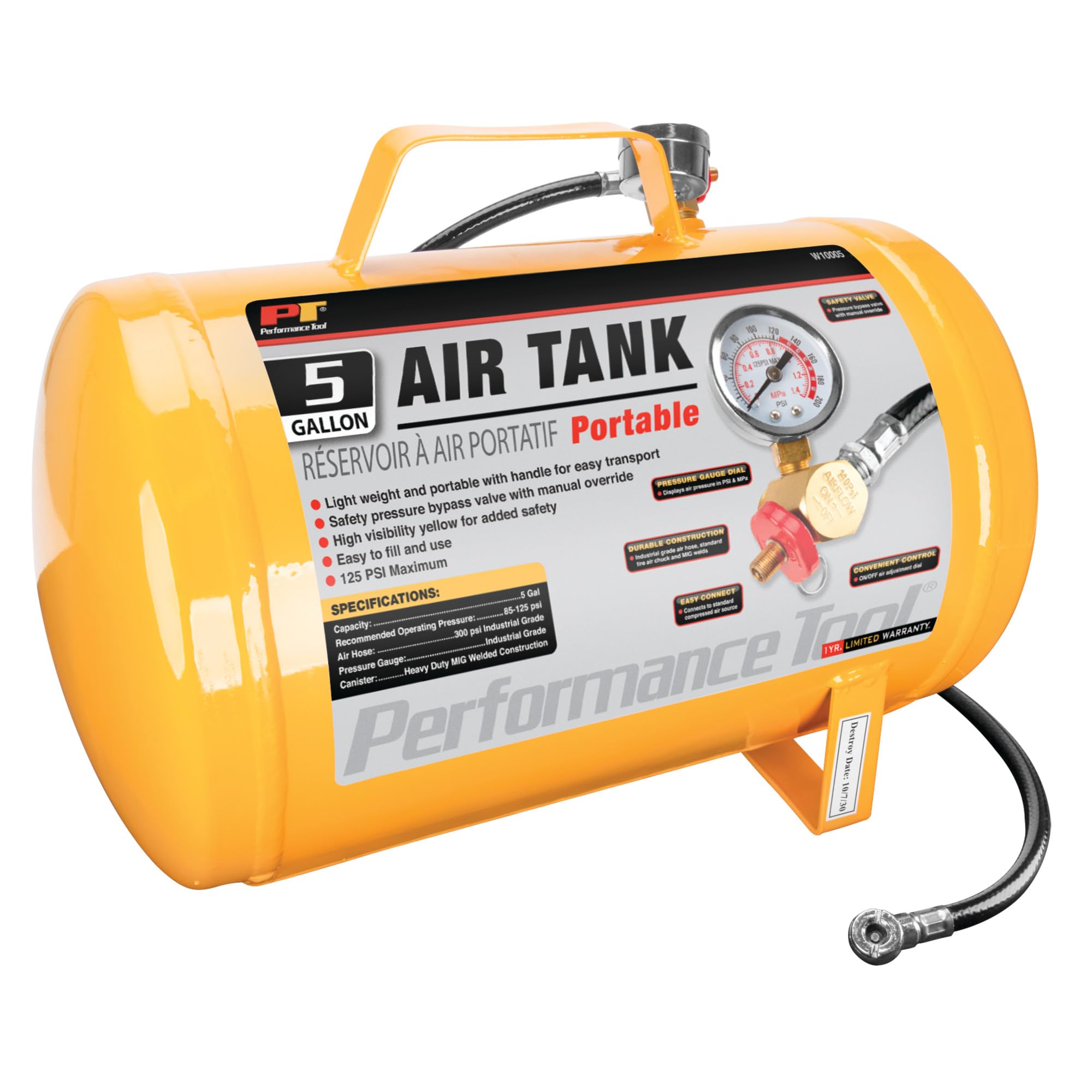 Performance Tool 60505 Air Tank Gauge - Essential for Safe and Accurate Pressure Monitoring, Do Not Exceed Maximum PSI for Optimal Performance
