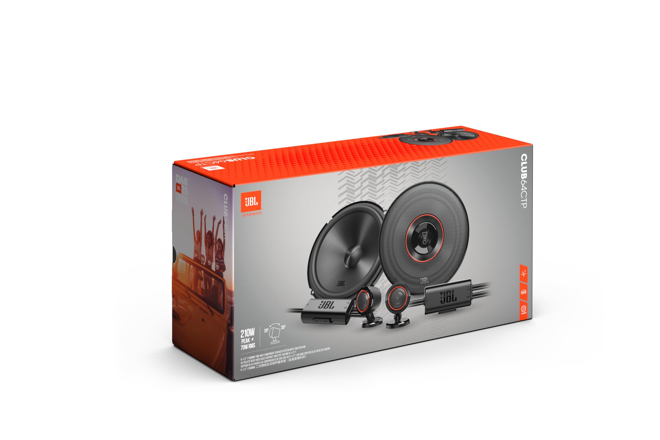 JBL Club 34F - 3-1/2" (87mm) Two-Way Car Speaker, 75 Watts Peak, 25 Watts RMS, Sensitivity (@ 2.83V): 89dB, Frequency Response: 90Hz – 20kHz, Nominal Impedance: 3.0 ohms