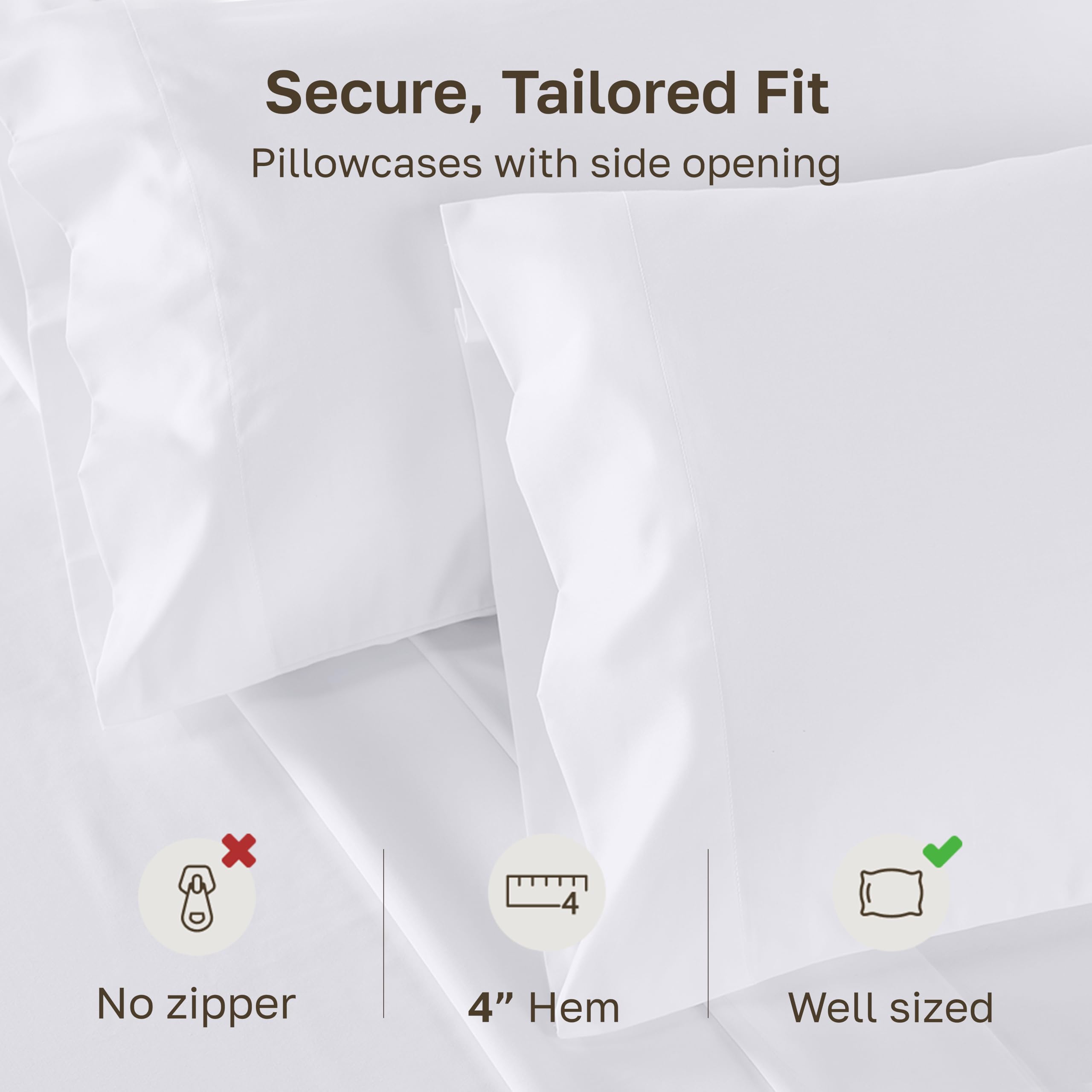 CALIFORNIA DESIGN DEN Soft & Silky 500 Thread Count 100% Cotton is Cool & Smooth, White Pillowcases Queen Size Fits Standard & Queen Pillows (Pure White)