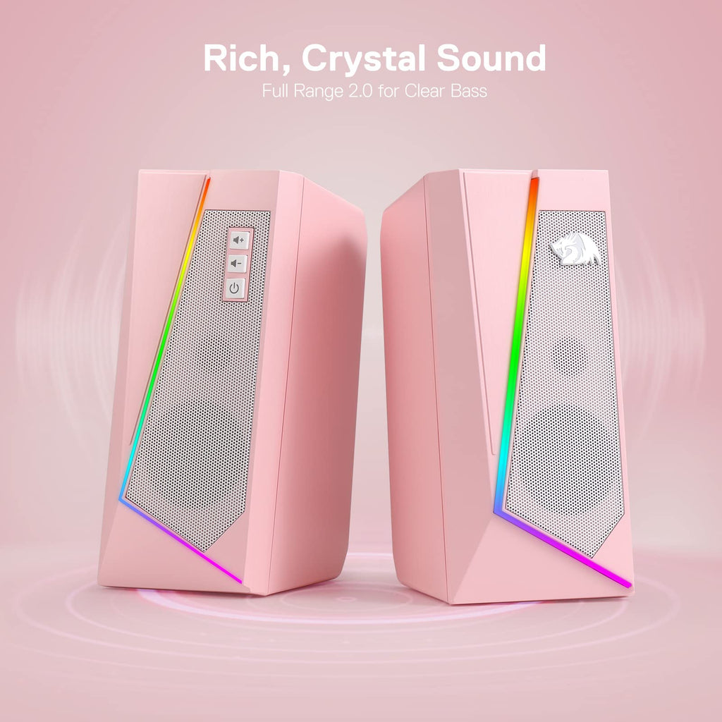 Redragon GS520 RGB Desktop Speakers, 2.0 Channel PC Computer Stereo Speaker with 6 Colorful LED Modes, Enhanced Sound and Easy-Access Volume Control, USB Powered w/ 3.5mm Cable