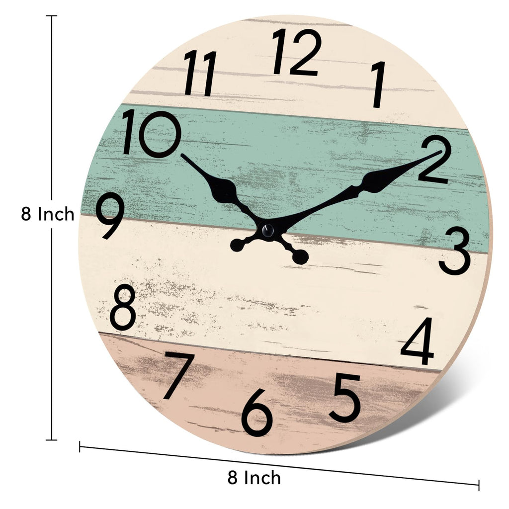 KECYET Wall Clock Silent Non-Ticking Wooden Clocks Battery Operated 8 Inch Small Country Retro Rustic and Beach Style Decorative for Kitchen, Home, Bathroom, Bedroom (Blue)