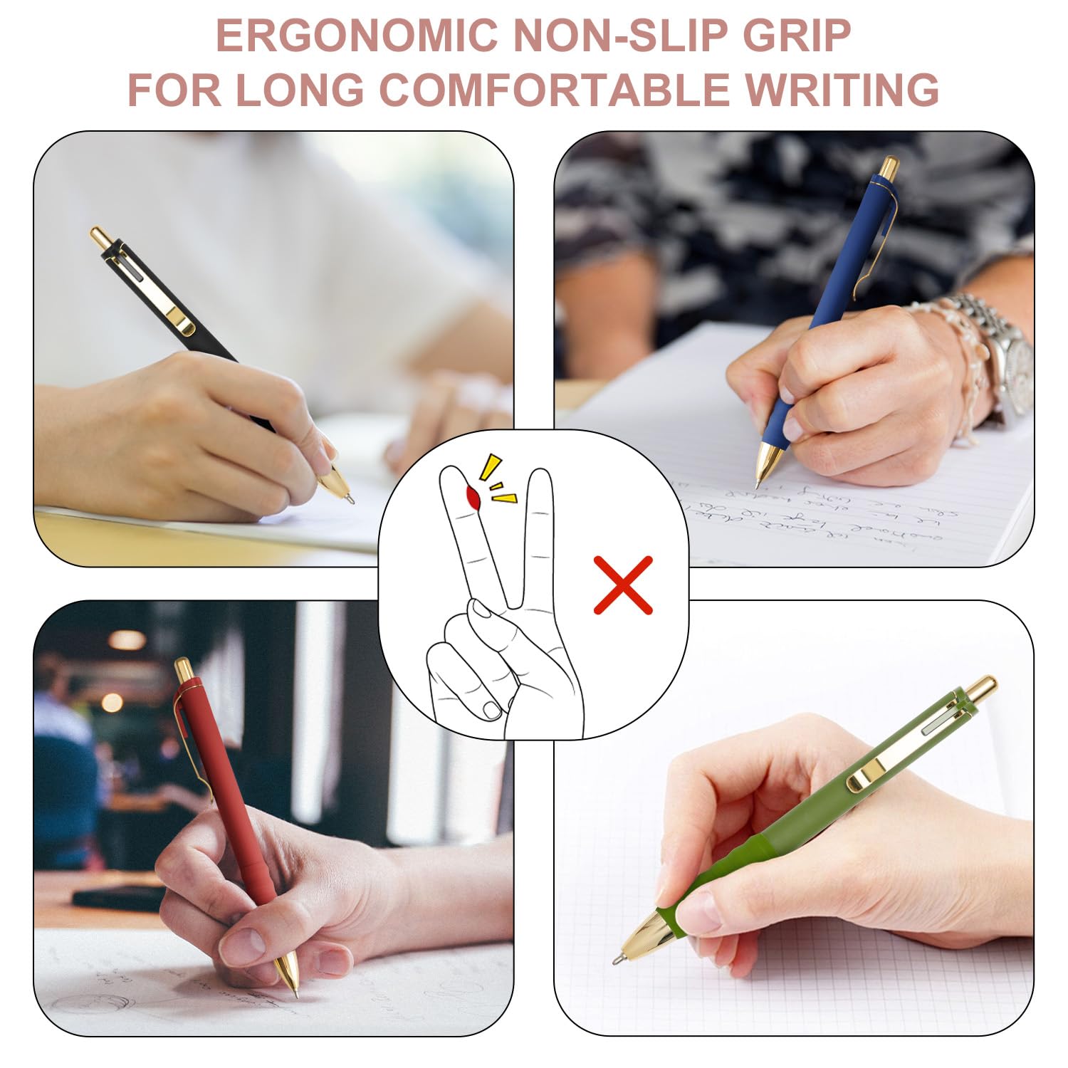 Linbsunne Ballpoint Pens Medium Point 1mm Pen with Super Soft Grip Ball Point Pen for Men Women Retractable Pens (Blue Ink+Black Ink+Red Ink)